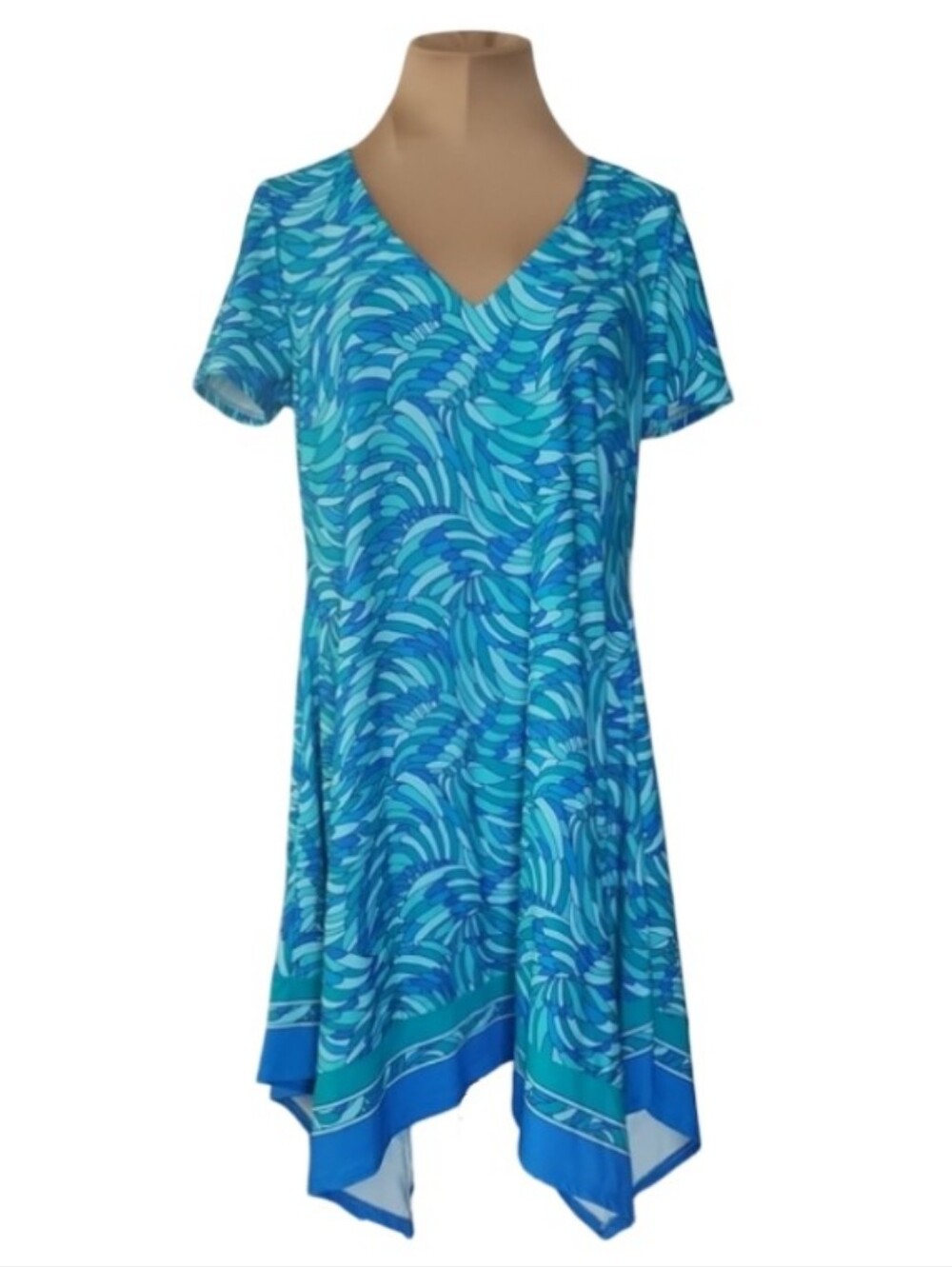 Beach House Skylar Hankerchief Hem T-Shirt Dress Swim Cover Up Surf Blue Small